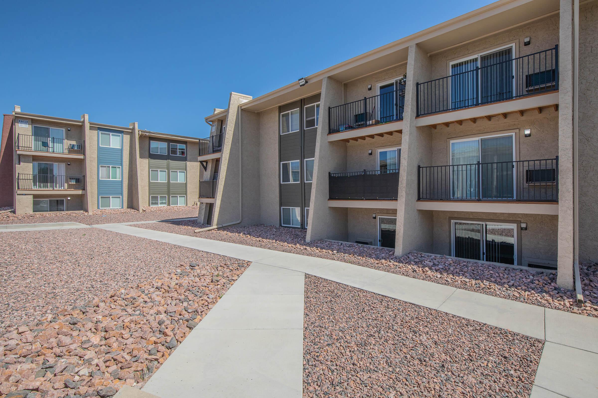 One and two bedroom apartments with balconies at the Sedona Ridge Apartments, in Colorado Springs, CO