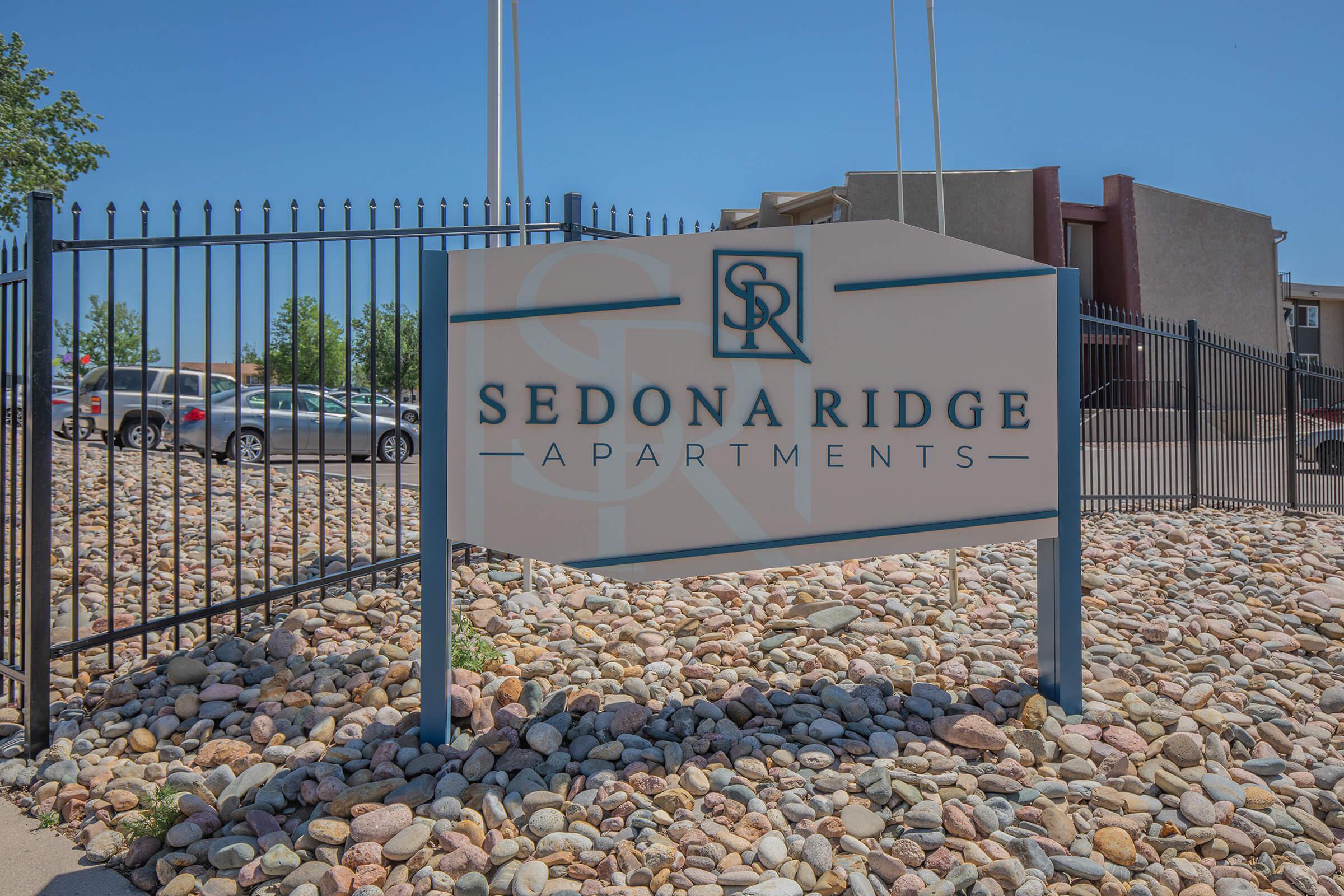 exterior sign at the Sedona Ridge Apartments, in Colorado Springs, CO